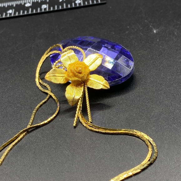 Slide Lariat Bolo Necklace Gold Tone Floral Gold Tone Vintage Rose Flower - Picture 6 of 12